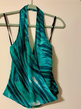 BEBE Teal & Aqua Abstract Halter Top